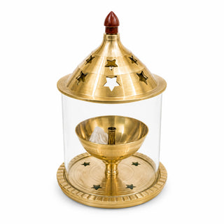 Brass Akhand Diya With Glass