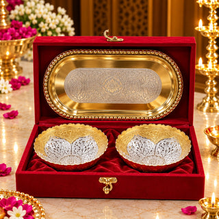 Gold & Silver-Plated Bowl and Tray Set