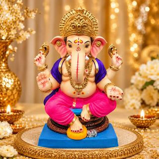 Lambodar Ganesh Idol 16" — Pink Dhoti