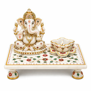 Marble Chowki+ Ganesh+ Diya