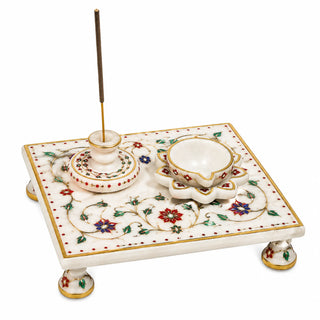 Marble Incense & Diya On Chowki