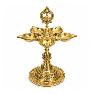 Brass Panchmukhi Diya With Stand