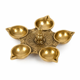 Brass Panch Mukhi Diya W/o Stand