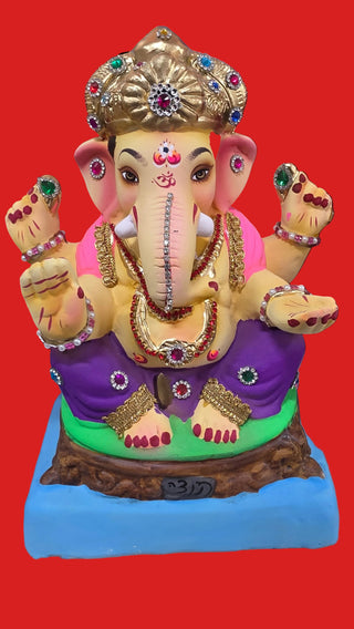 Diamond Work Ganesh Idol 10" - Purple Dhoti