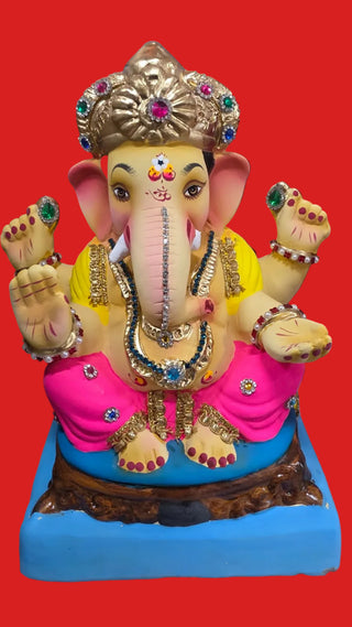 Diamond Work Ganesh Idol 10" - Pink Dhoti
