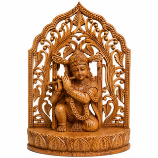 Wood Jali Backdrop Krishna Idol